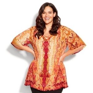 Avenue Orange Paisley Print Pleated Top size 22/24